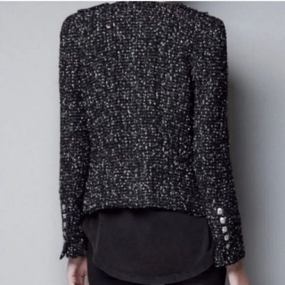 Zara Fantasy Fabric Wool Blend Boucle Tweed Moto Blazer Jacket Size Medium - Picture 2 of 15